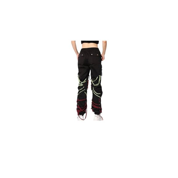 Twotwinstyle Womens High-Waist Patchwork Bandage Pants Colorful Rope Detail S - Picture 4 of 9